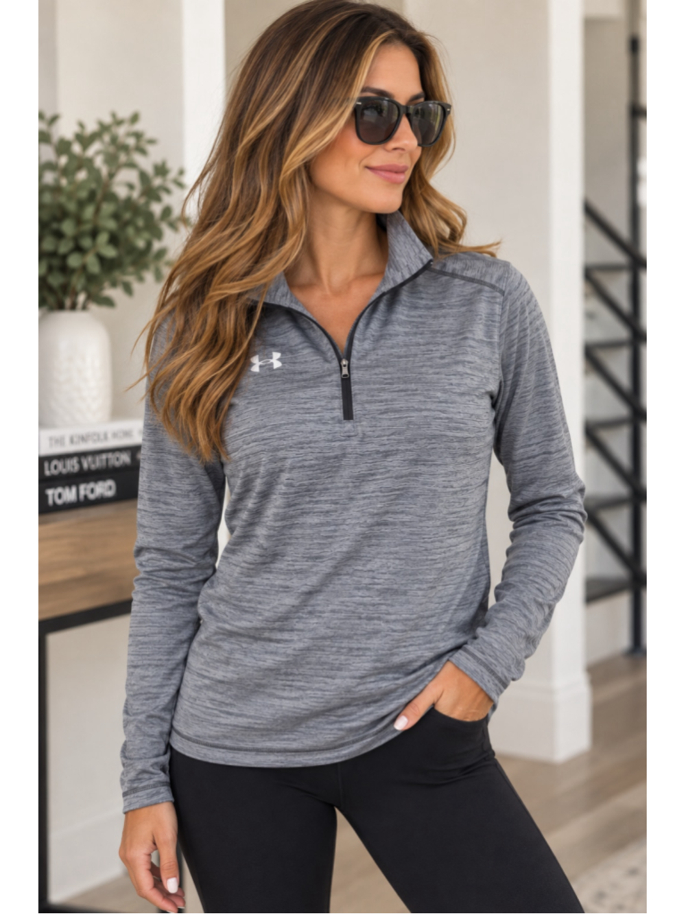 Under Armour Gray Heather Quarter Zip Long Sleeve Athletic Pullover Size XL